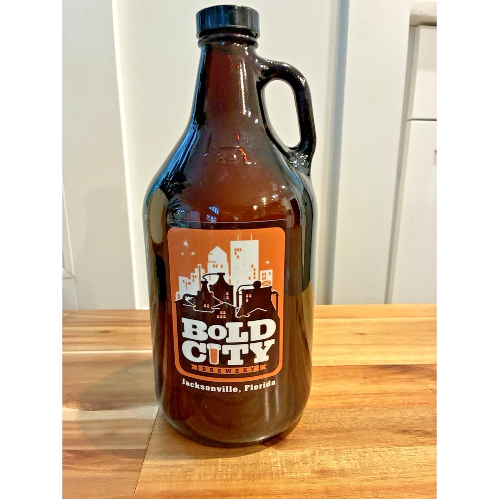 Bold City Brewery Beer Growler 64 oz Amber Glass Jug Bottle Jacksonville Florida